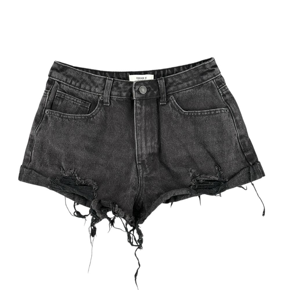 Forever 21 Black Distressed Cut-Off Shorts US 27 Waist Casual Summer Trashed